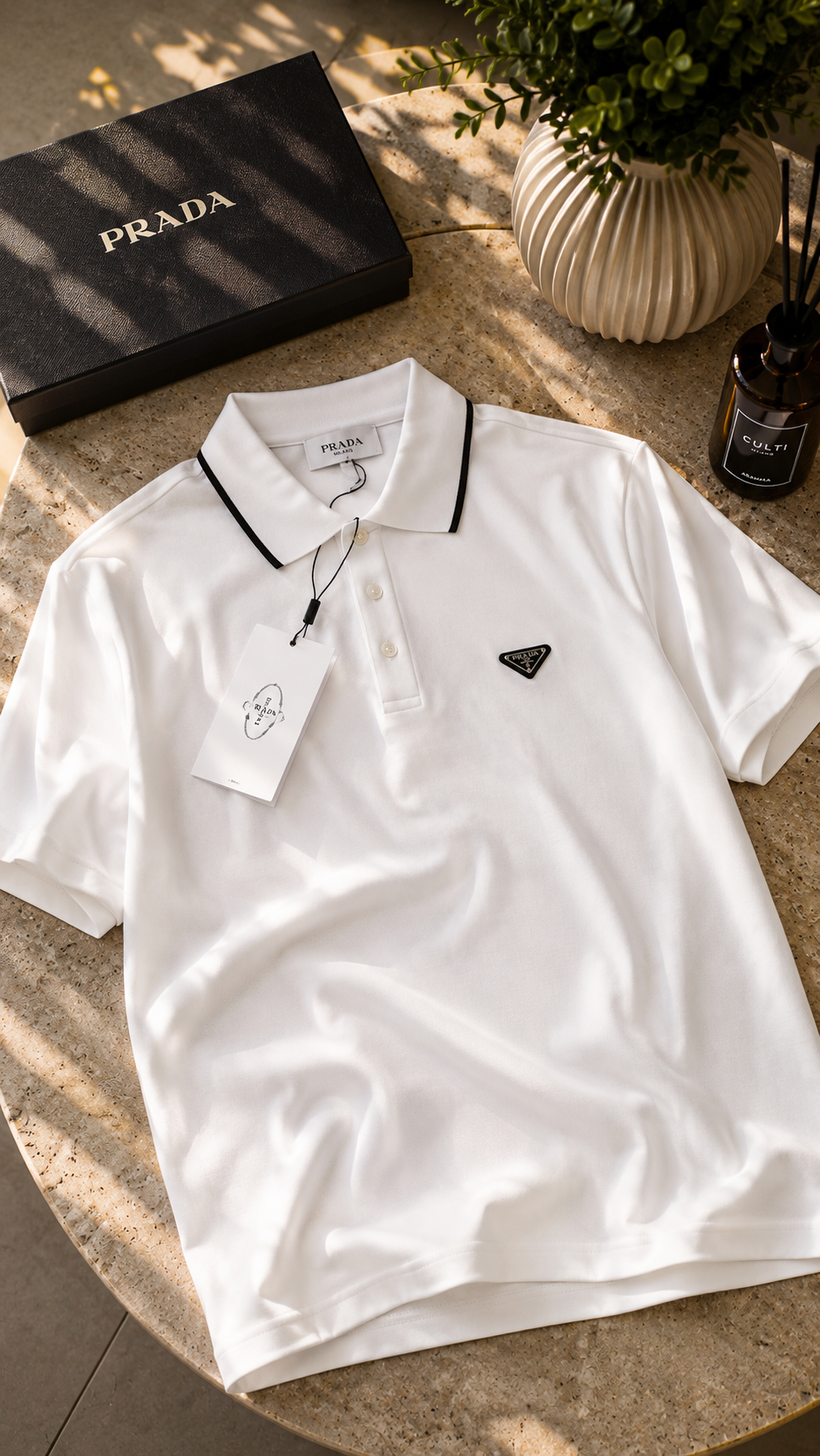 Prada - Polo blanc à col constraté