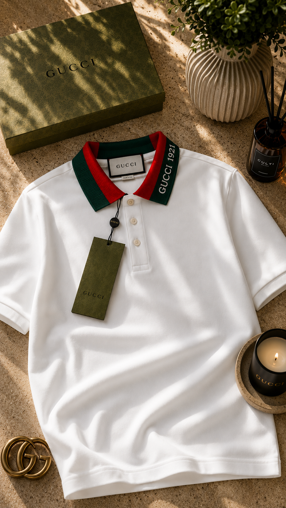 👕 Gucci – Polo Blanc Web Vert & Rouge