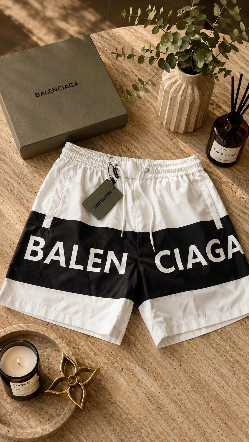 Balenciaga - Short de bain logo blanc