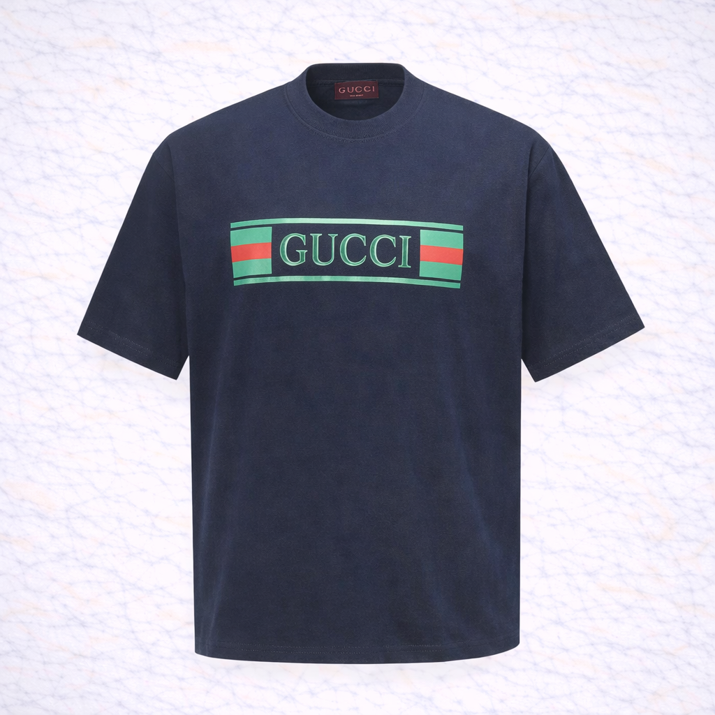 Gucci – T-shirt Bleu Marine Bande Web Logo
